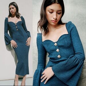 NEW NWT Self Portrait Dark Blue Lurex Knit Midi Dress